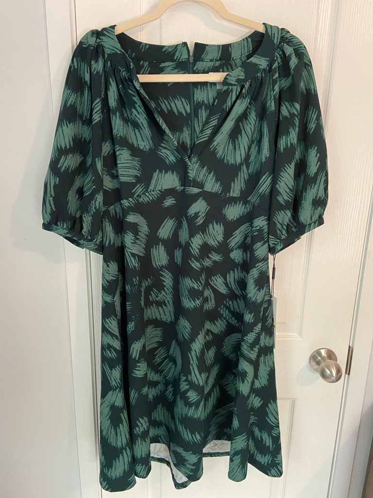 Calvin Klein Teal Brushstroke Midi Dress